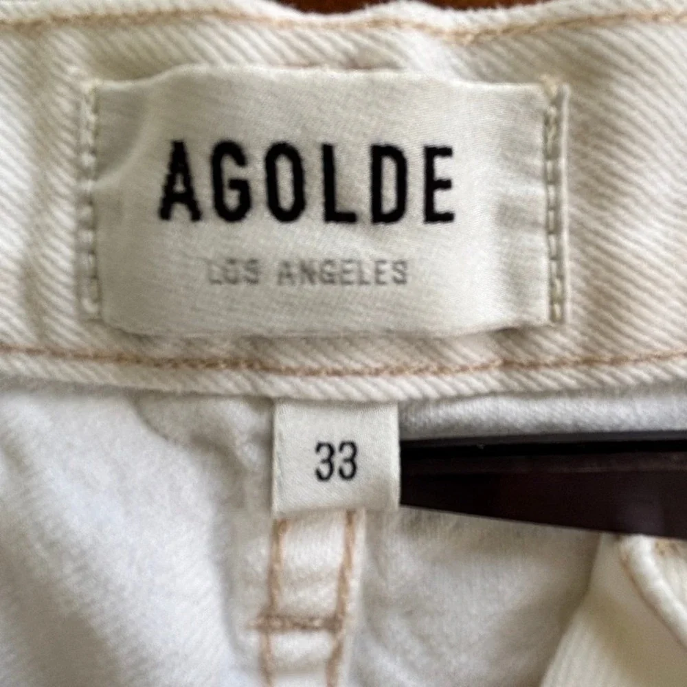 AGOLDE Parker Long Cutoff Shorts White Organic Cotton High Rise‎ Raw Hem Size 33